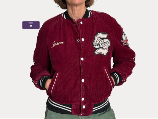 Size Medium. Corduroy 70s varsity hockey jacket Made in Canada