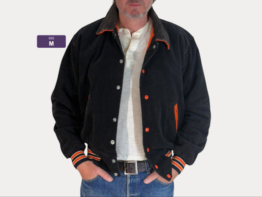 Size Med. Black Vintage Corduroy Soccer jacket Made in USA