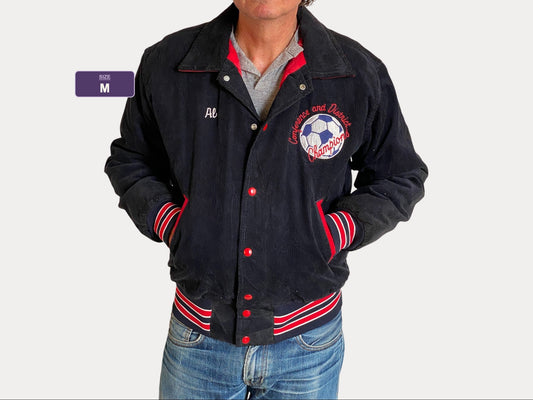 Med. Black Vintage Corduroy Soccer jacket Made in USA