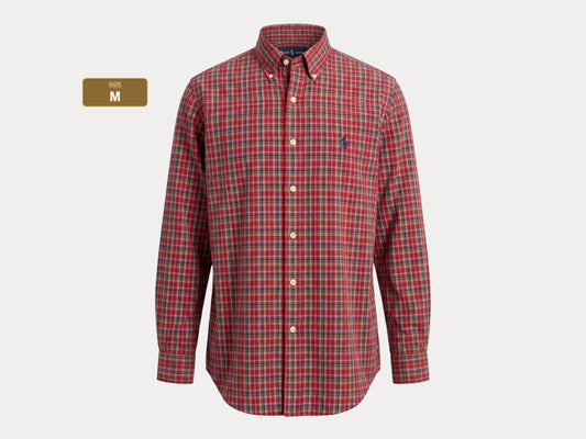 Ralph Lauren Classic Fit Button-Down Shirt Medium | Red Multi Plaid Cotton | Mens Classic Shirt