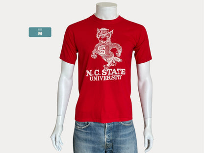 Vintage Single Stitch 80s NC State University T-Shirt – Size S/M – Graphic Tee – Made in USA-AJ357 Studio