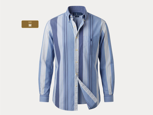 Ralph Lauren BLAIRE Button-Down Shirt Medium | Blue Multi Stripe Cotton | Made in Northern Mariana Islands | Mens Classic Shirt
