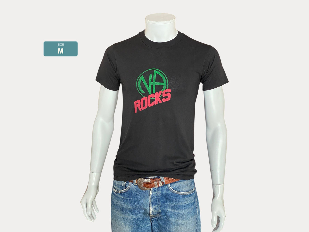 Grand. T-shirt vintage 50/50 coton des années 80, Narcotics Anonymous Rocks, fabriqué aux États-Unis.