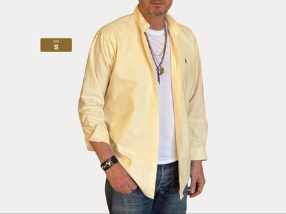 Ralph Lauren Yarmouth Shirt 14.5/32 Yellow Stripe 100% Cotton Oxford