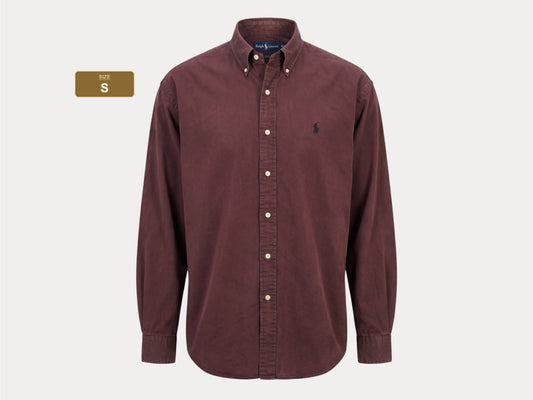 Ralph Lauren BLAKE Button-Down Shirt Medium | Solid Burgundy 100% Cotton | Mens Classic Shirt