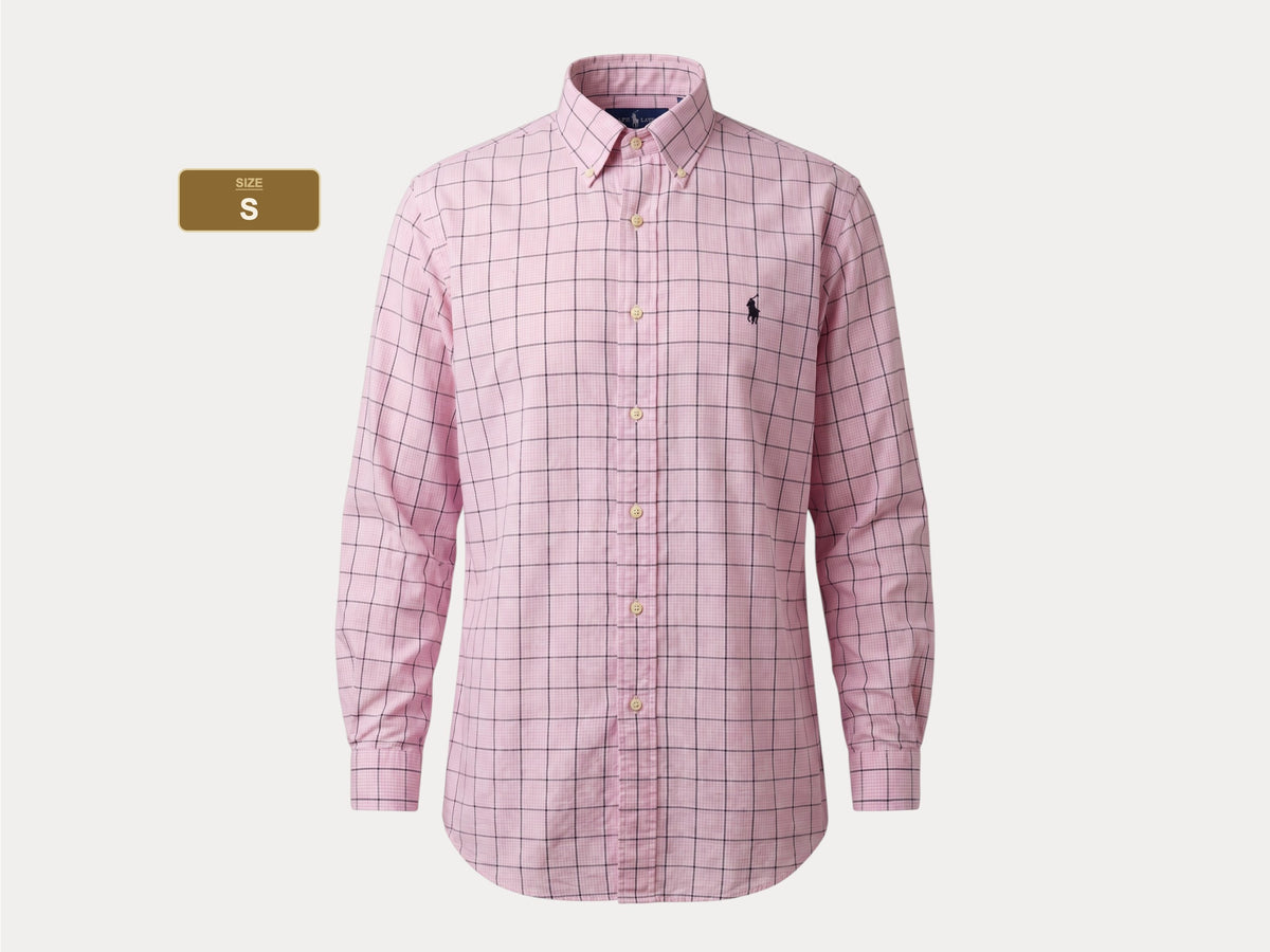 Ralph Lauren Classic Fit Button-Down Shirt Large | Pink Windowpane Check Cotton | Mens Classic Shirt-AJ357 Studio