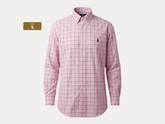 Ralph Lauren Classic Fit Button-Down Shirt Large | Pink Windowpane Check Cotton | Mens Classic Shirt