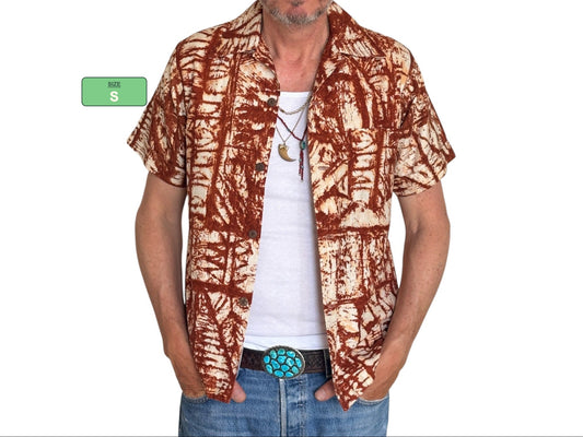 Small. Vintage 70s Hawaiian Barkcloth cotton shirt