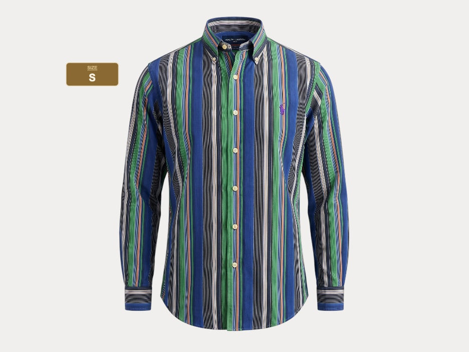 Ralph Lauren Golf Custom Fit Button-Down Shirt Small | Blue Green Multi Stripe Cotton | Mens Golf Shirt-AJ357 Studio