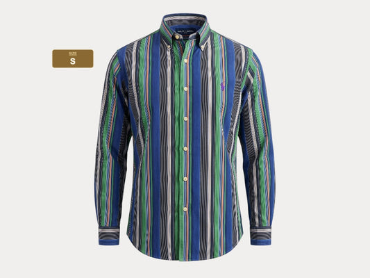 Ralph Lauren Golf Custom Fit Button-Down Shirt Small | Blue Green Multi Stripe Cotton | Mens Golf Shirt