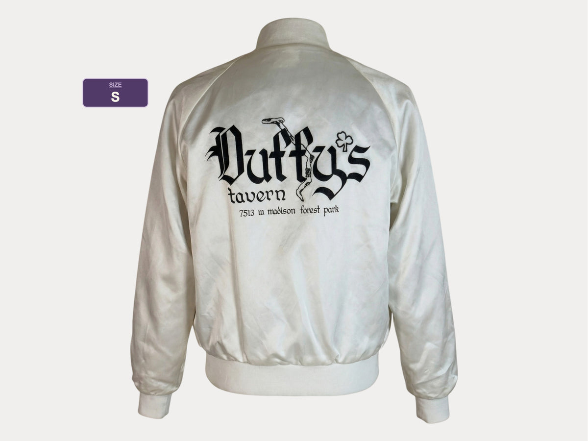Size Small. Vintage 80s white Satin Jacket King Louie Made In USA-AJ357 Studio