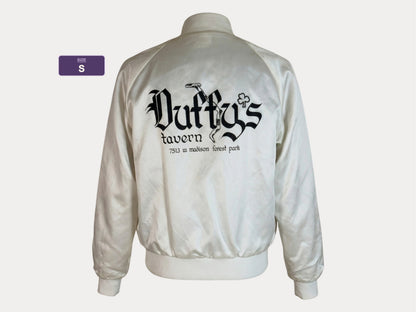 Size Small. Vintage 80s white Satin Jacket King Louie Made In USA-AJ357 Studio