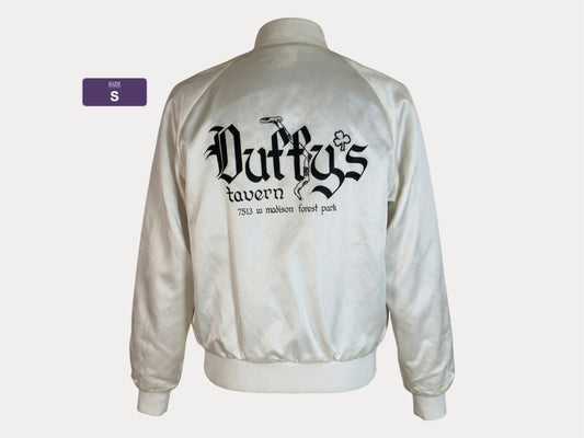 Size Small. Vintage 80s white Satin Jacket King Louie Made In USA