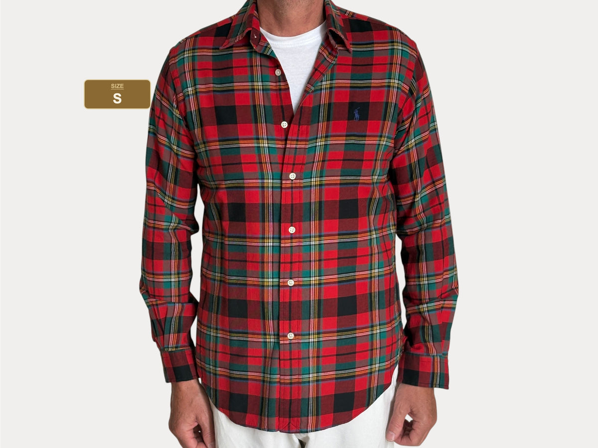 Vintage Ralph Lauren Classic Fit Navy Tartan Plaid Shirt — 100% Cotton — Size Large