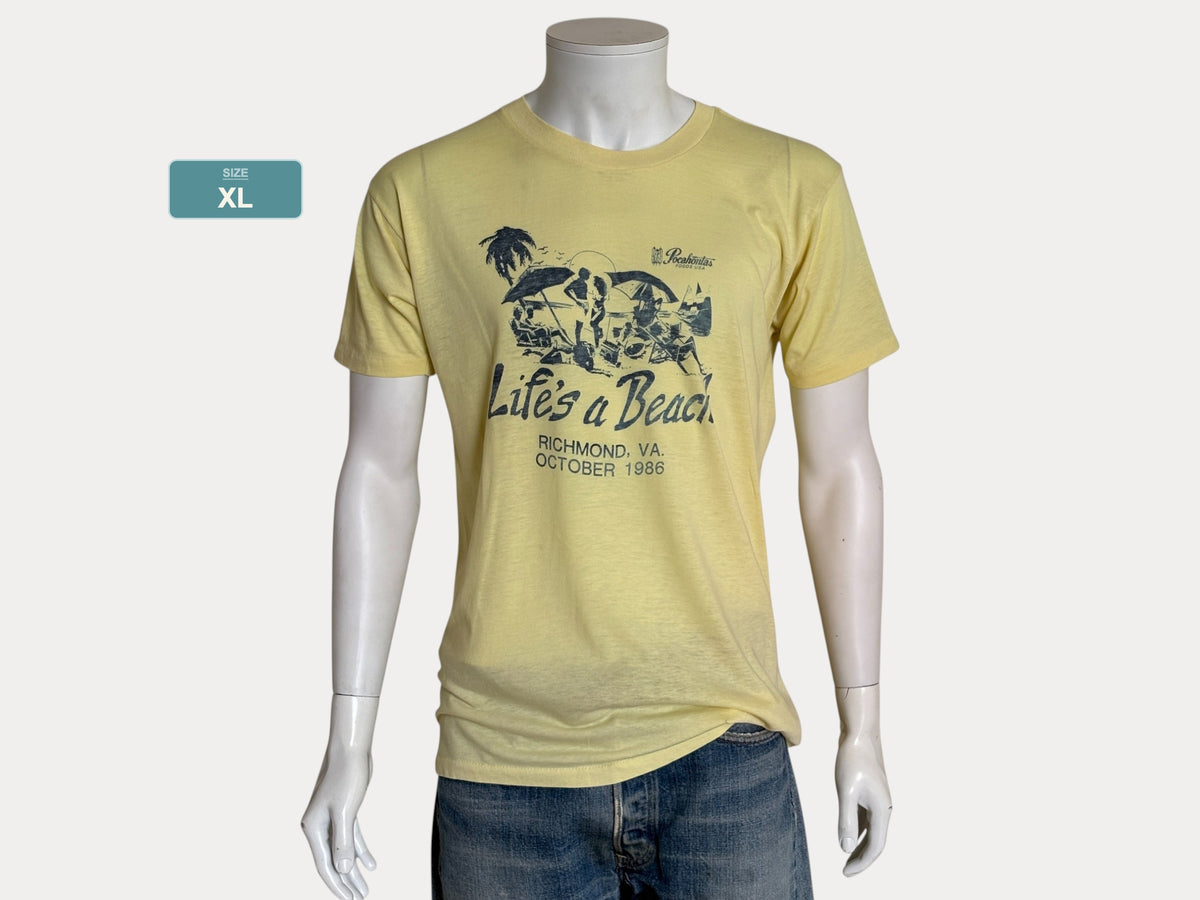 Vintage Single Stitch 1986 ‘Life’s a Beach’ tee – Richmond VA party vibes with retro beach scene.XL-AJ357 Studio