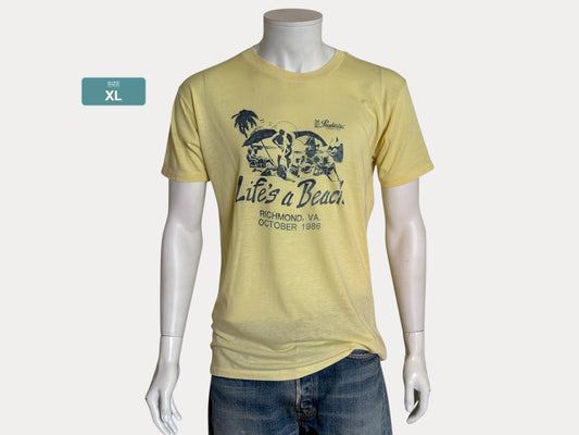 Vintage Single Stitch 1986 ‘Life’s a Beach’ tee – Richmond VA party vibes with retro beach scene.XL