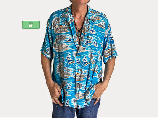 Size XL. Vintage 90s Rayon Hawaiian shirt by Pineapple Connection