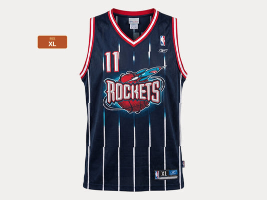 Reebok Houston Rockets Yao Ming No. 11 Jersey Size XL Navy Pinstripe Mesh 2000s NBA Vintage