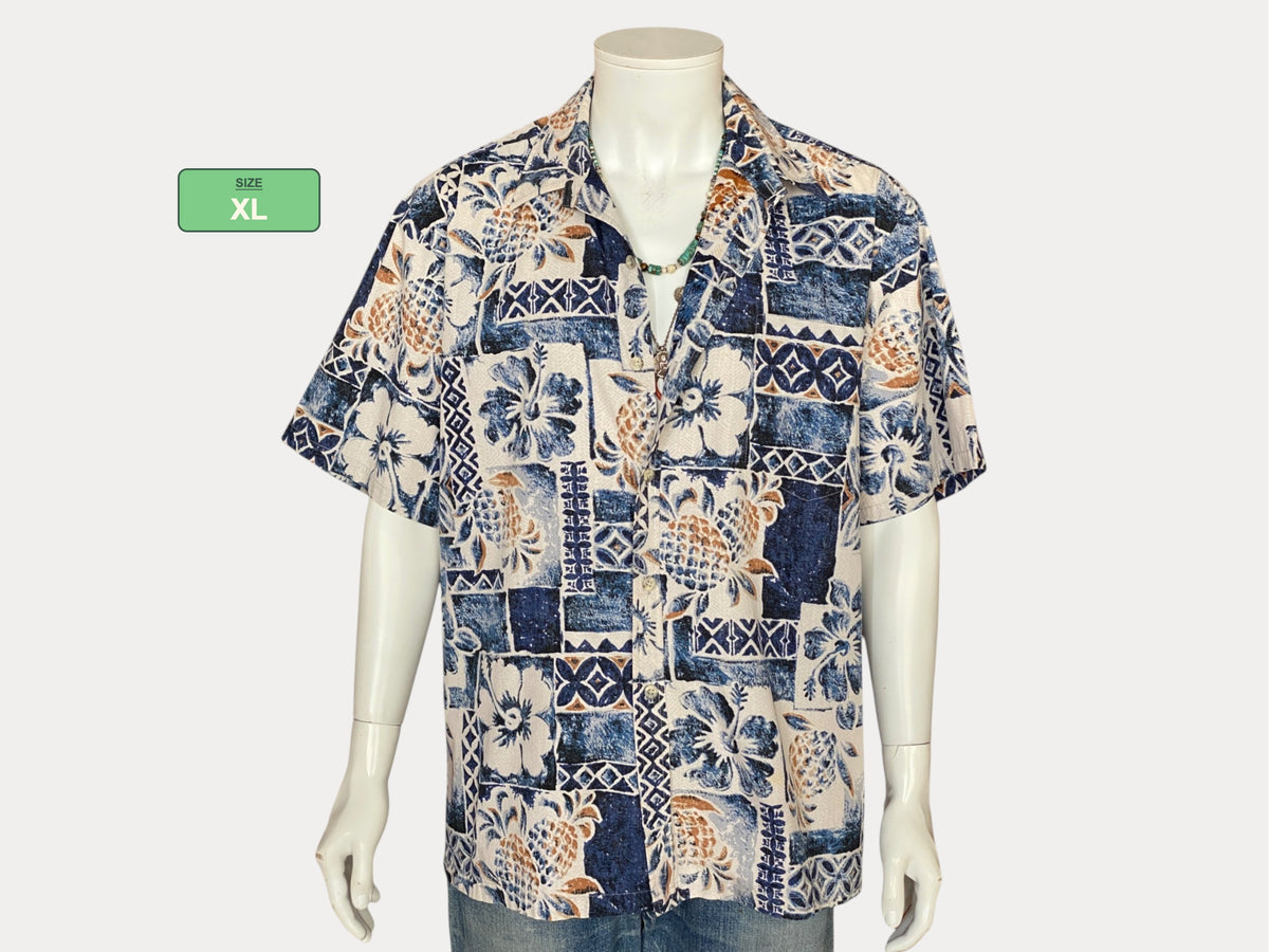 XL. Chemise hawaïenne vintage en coton des années 80, fabriquée à Hawaï