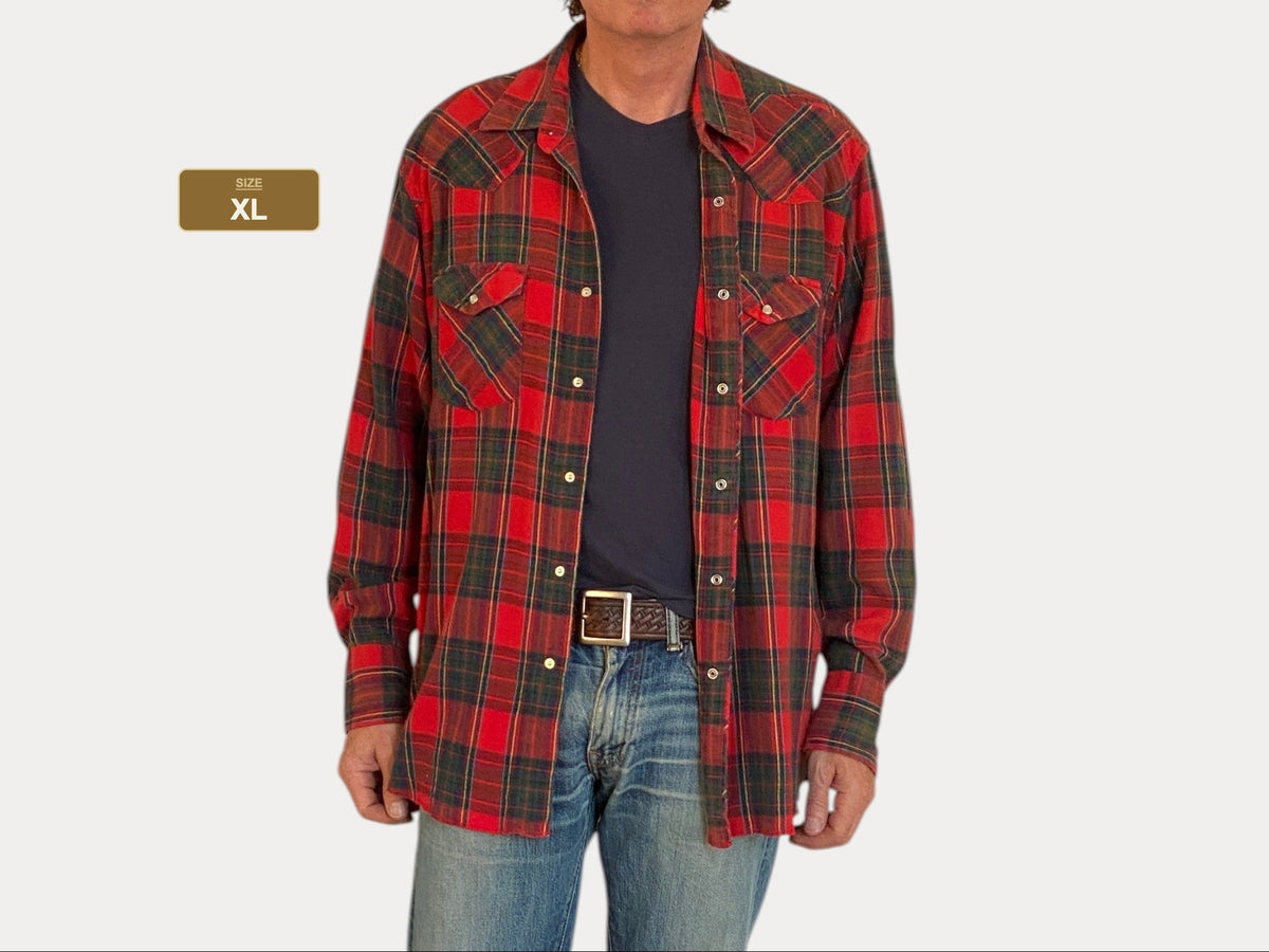 XL Vintage 80’s Plaid Flannel Western Shirt | Classic Retro Style | USA Vintage BCN