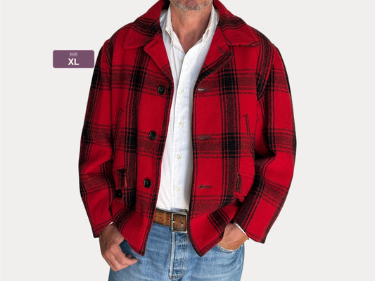 Sears Roebuck Vintage 1950 Plaid Wool hunting Jacket — Made in USA — -size 44 Short
