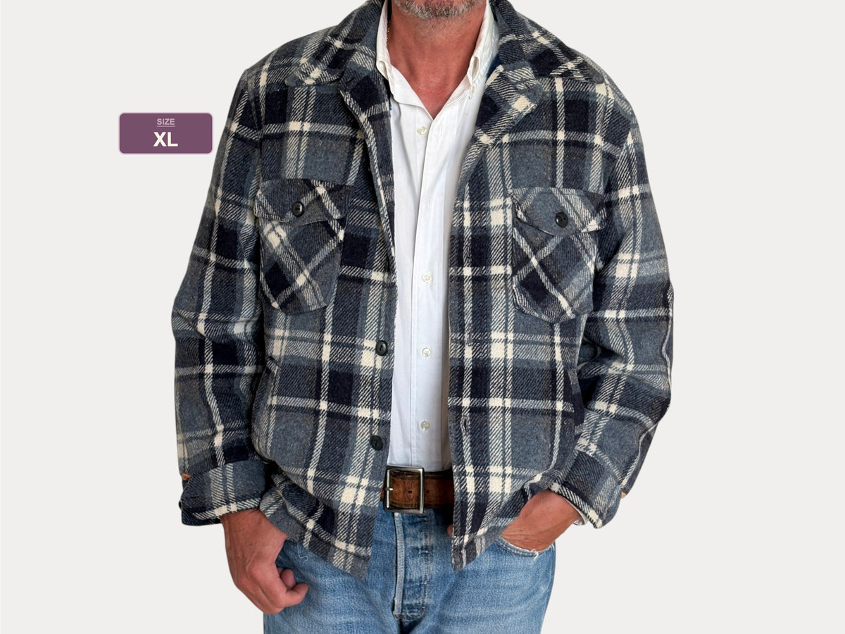 JCPenney 70s Plaid shirt jacket  / Made in USA / Mens XL