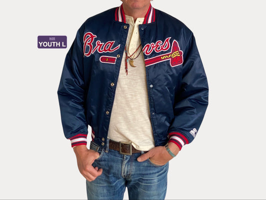 Size Large Youth 90s Vintage Braves Starter Jacket | Retro Athletic Style