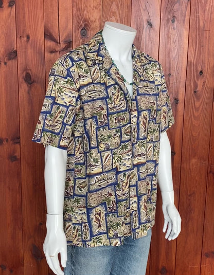 Camisa hawaiana vintage grande de algodón fino de los años 80 | Estilo isleño retro