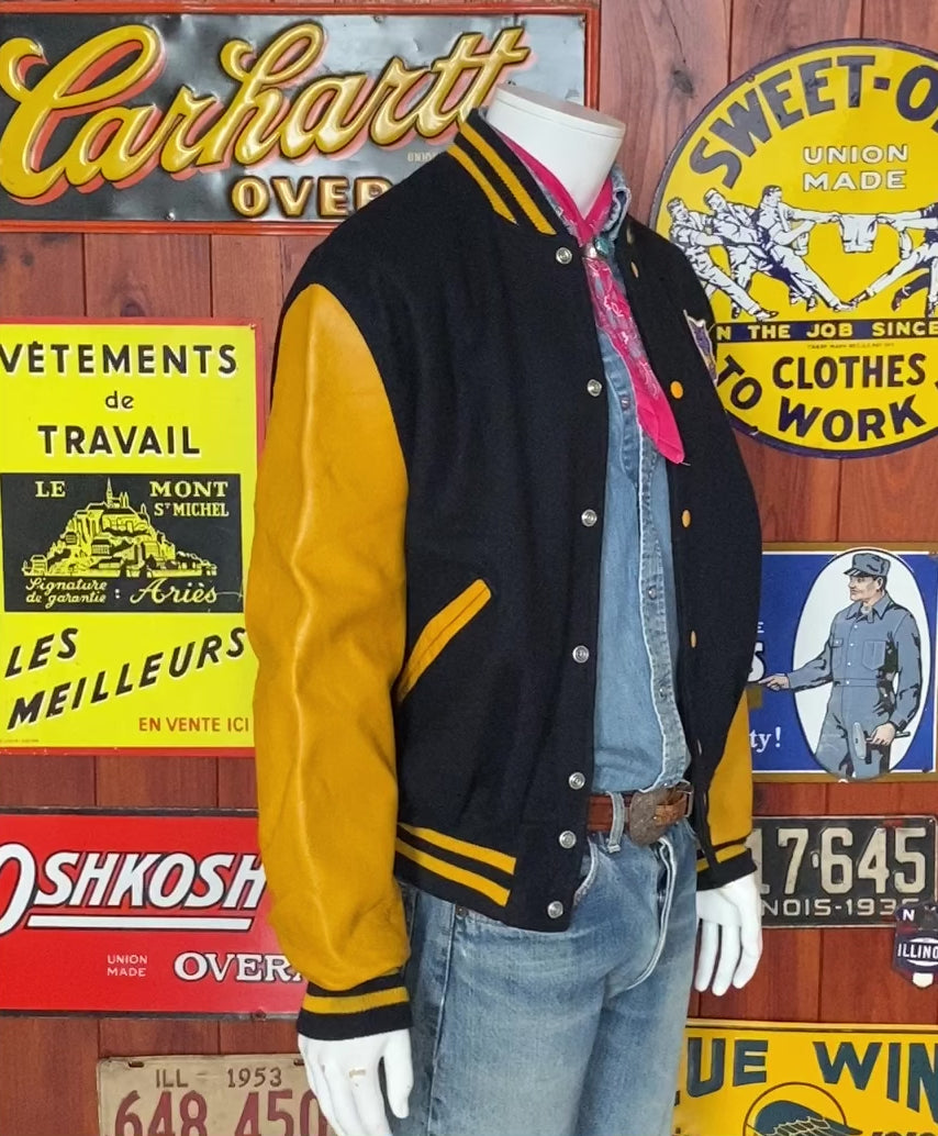 Vintage Teamster Varsity Leather Sleeve Jacket - Size 44USA (54 EU) | Made in USA