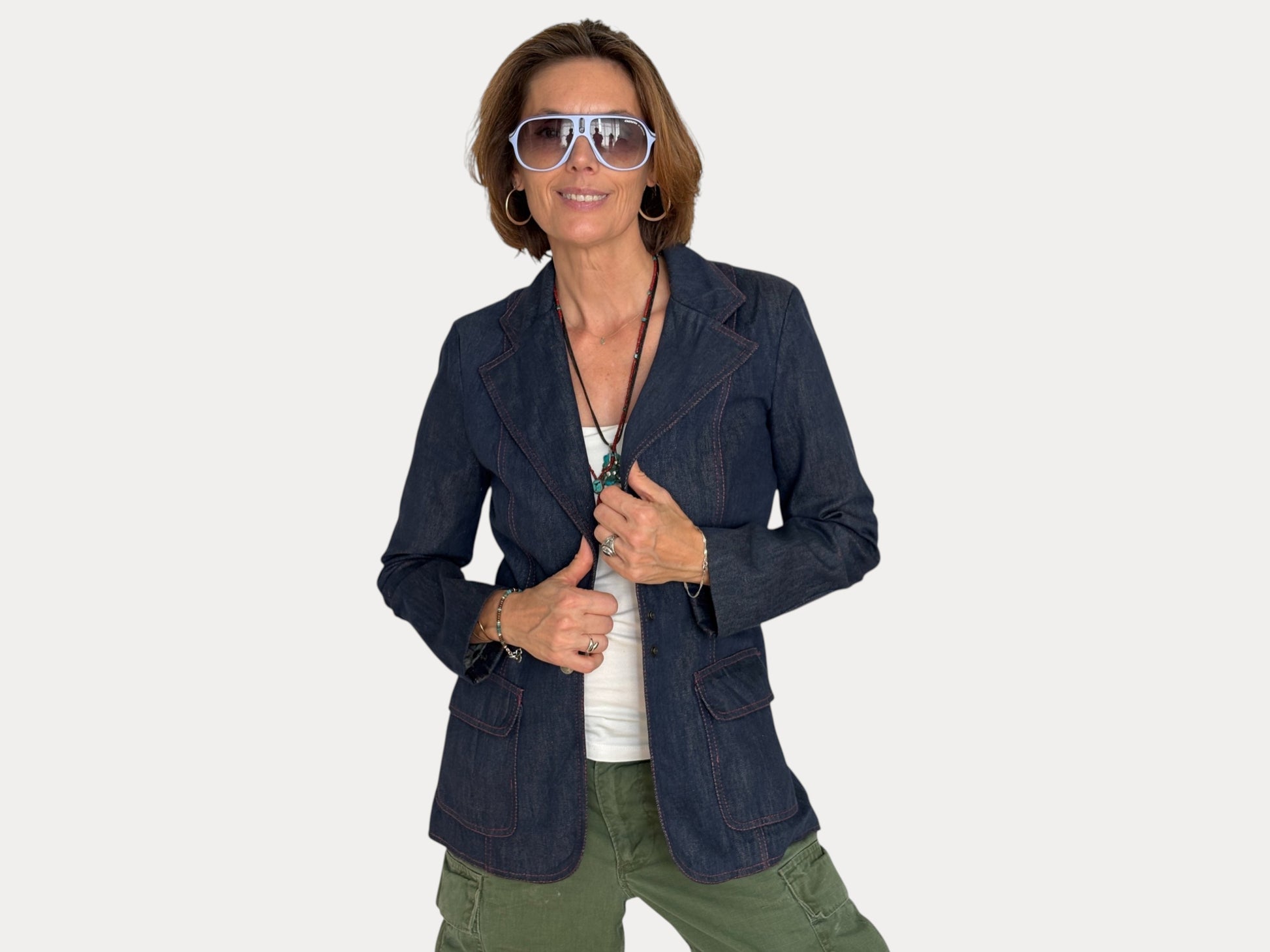 Size 36US .Vintage 1970s Patty Woodard Denim Blazer — Made in California-AJ357 Studio-AJ357 Studio