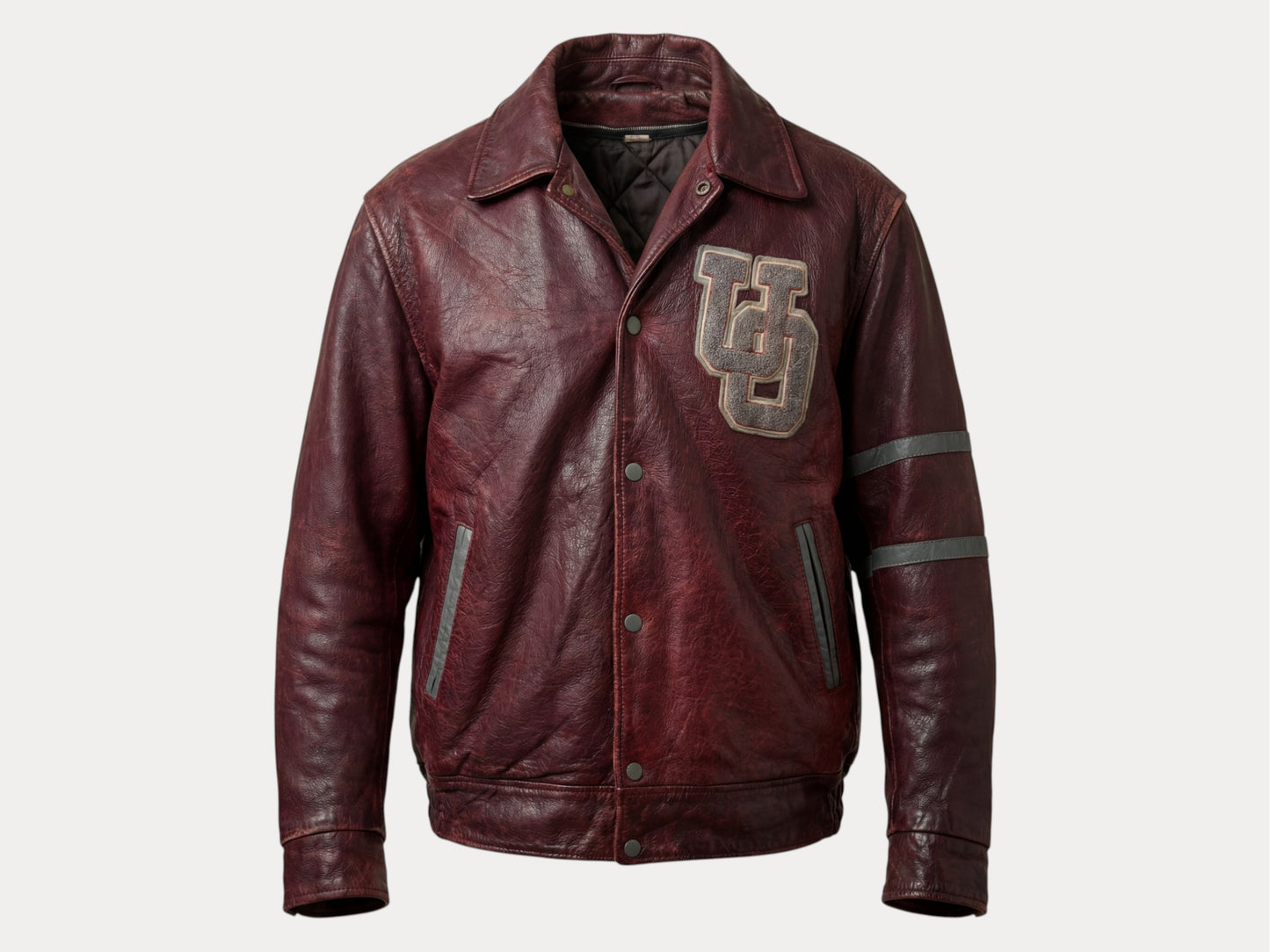 Size 44US / 54EU Vintage University of Ottawa Varsity Jacket — Maroon Leather Bomber — Canadian College Jacket 1970s-AJ357 Studio-AJ357 Studio