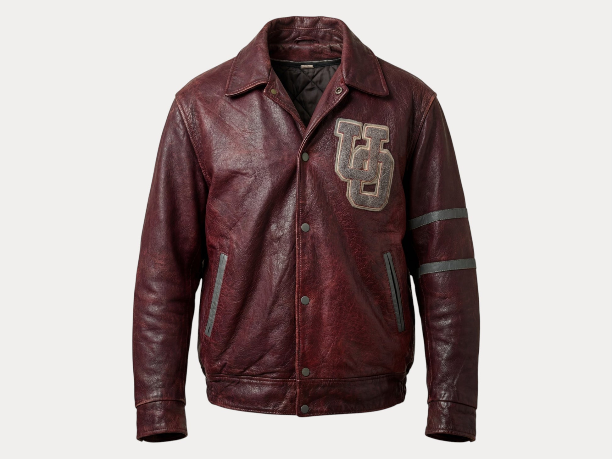 Size 44US / 54EU Vintage University of Ottawa Varsity Jacket — Maroon Leather Bomber — Canadian College Jacket 1970s-AJ357 Studio-AJ357 Studio