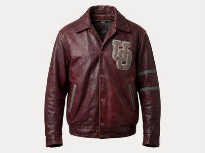 Size 44US / 54EU Vintage University of Ottawa Varsity Jacket — Maroon Leather Bomber — Canadian College Jacket 1970s-AJ357 Studio-AJ357 Studio