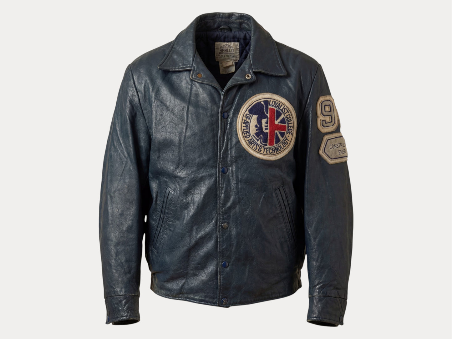 Size 42US / 52EU Vintage 1990 Loyalist College Varsity Leather Jacket — Construction Engineering Program — Made in Canada-AJ357 Studio-AJ357 Studio