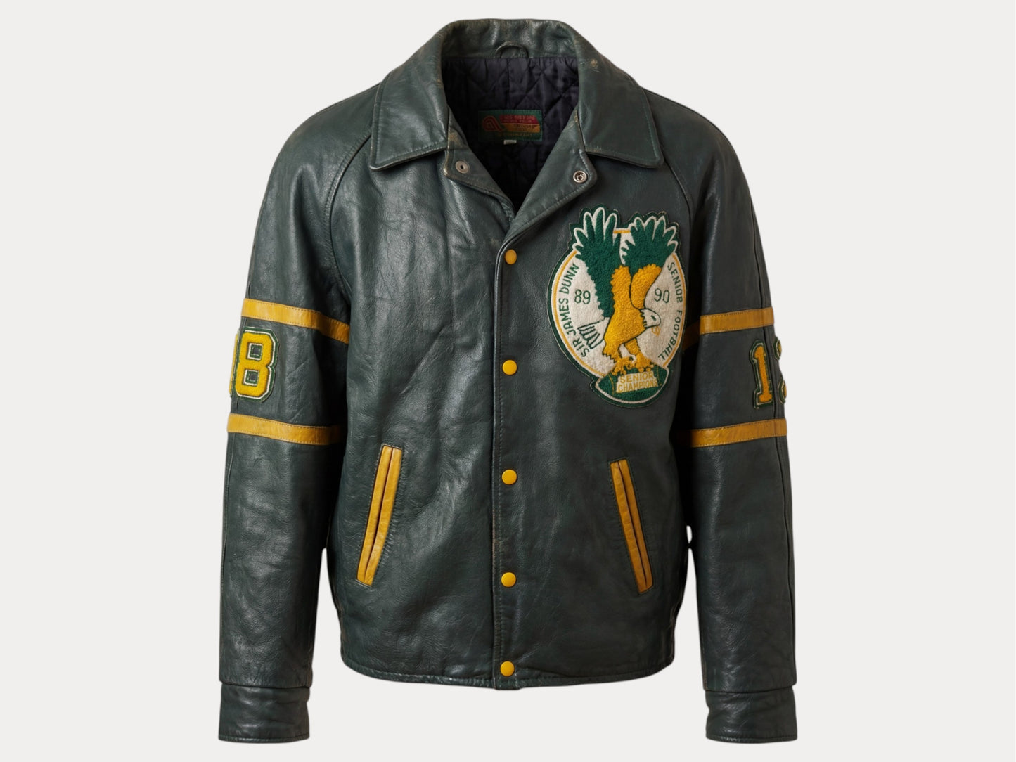 Size 42US / 52EU Vintage 89/90 Sir James Dunn Eagles Leather Varsity Jacket — Canadian High School Football — Made in Canada-AJ357 Studio-AJ357 Studio
