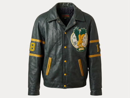 Size 42US / 52EU Vintage 89/90 Sir James Dunn Eagles Leather Varsity Jacket — Canadian High School Football — Made in Canada-AJ357 Studio-AJ357 Studio