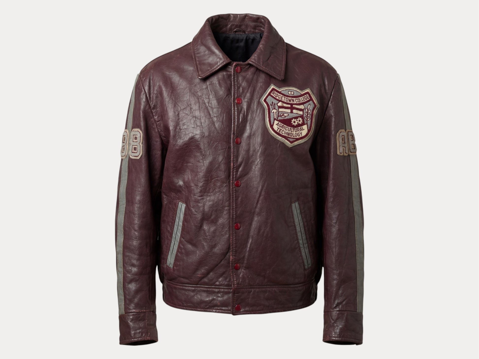 Size XL. Vintage 90s Varsity Leather Jacket – Canadian Made – College Style – Soft Leather –-AJ357 Studio-AJ357 Studio