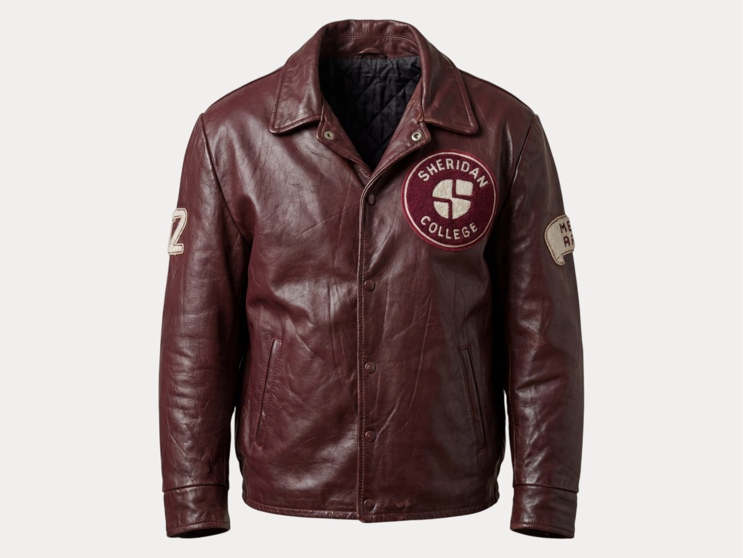Size 44US / 54EU Vintage Varsity Leather Jacket – Canadian Made – College Style-AJ357 Studio-AJ357 Studio