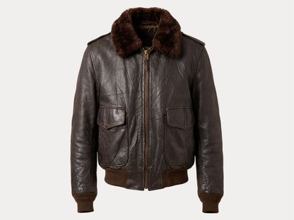 Size 42 Vintage Aviator Flight Jacket – Classic Leather Bomber -Talon zipper-AJ357 Studio-AJ357 Studio