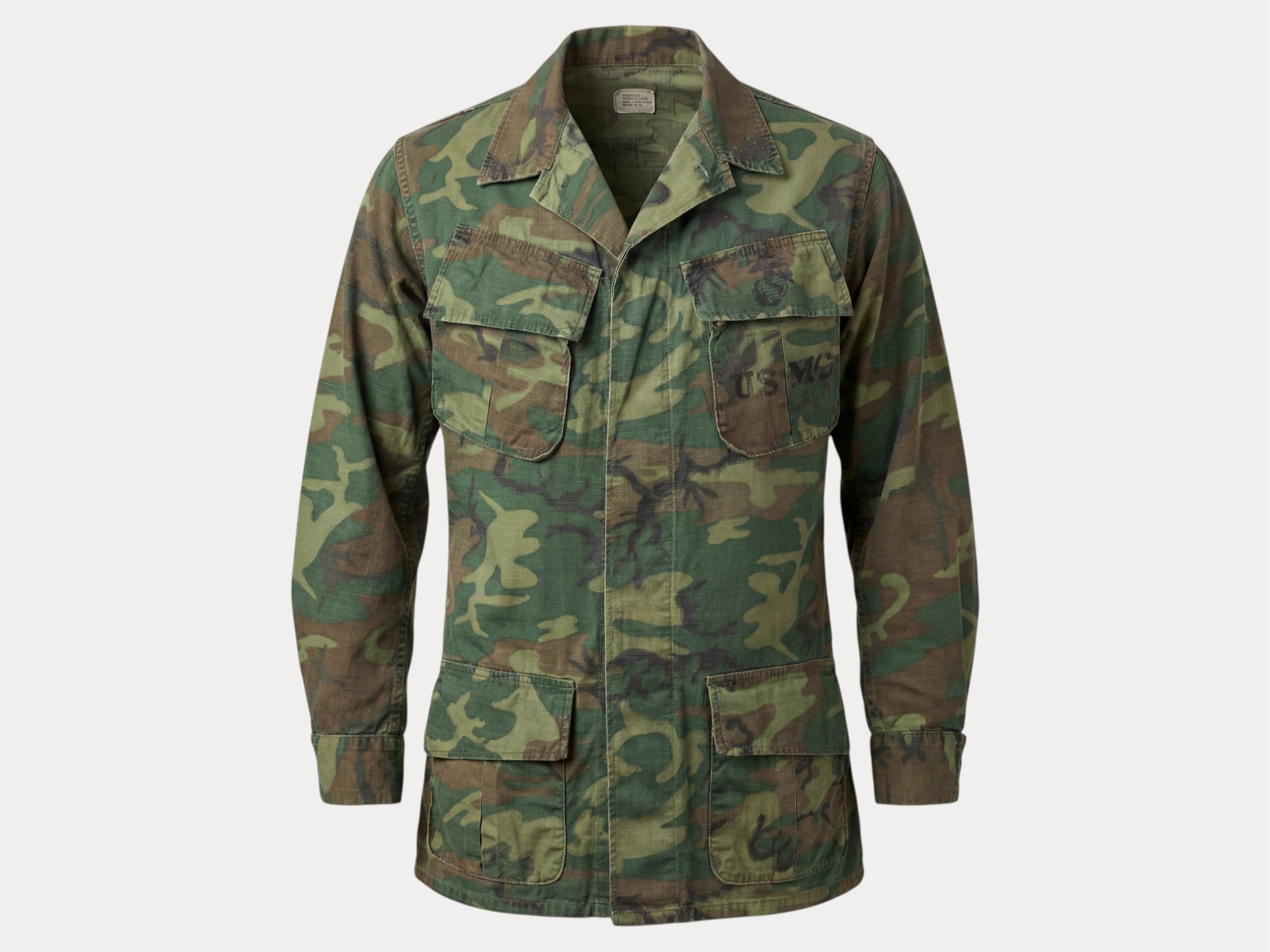 Small Long. Authentic USMC 1969 US Army vintage Erld camouflage Vietnam jungle jacket. Military-AJ357 Studio-AJ357 Studio
