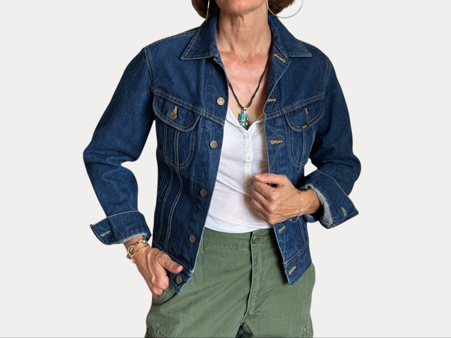 Size 34US / 44EU . Vintage 80s Lee Denim Jacket – 4 Pockets – Made in USA-AJ357 Studio-AJ357 Studio