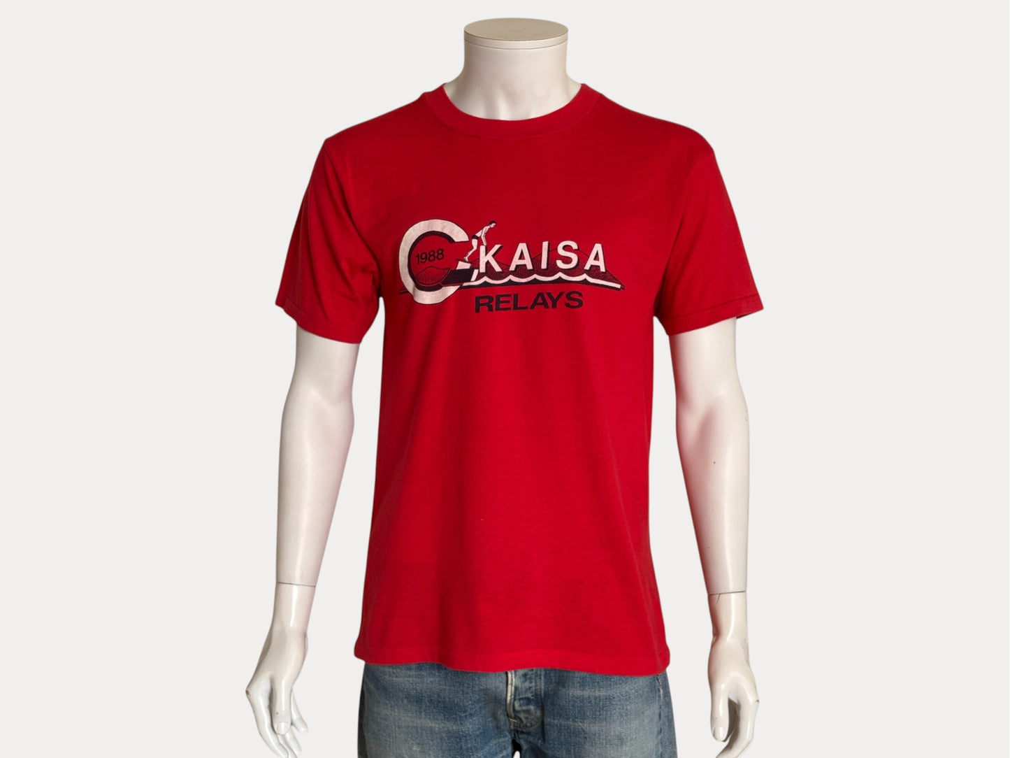 Vintage 1988 KAISA Relays tee – bold aquatic competition graphic with retro energy. Large-AJ357 Studio-AJ357 Studio