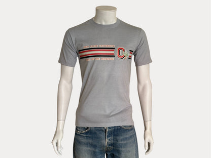 Vintage Ohio State University tee – bold Buckeyes pride with classic athletic stripes. Med-AJ357 Studio-AJ357 Studio