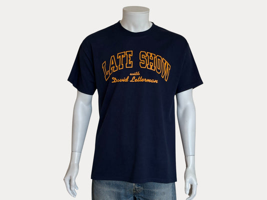 Vintage 90s Late Show with David Letterman tee – classic TV nostalgia in bold collegiate style. Large-AJ357 Studio-AJ357 Studio