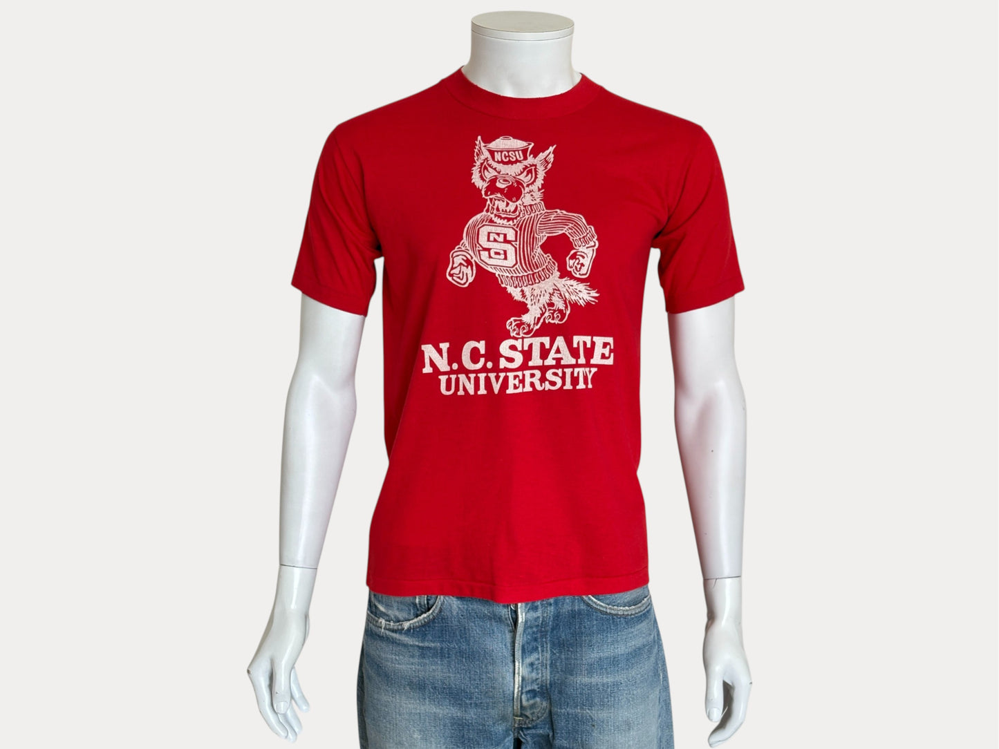 Vintage 80s NC State University T-Shirt – Size M – Red Wolfpack Mascot Graphic Tee – Made in USA-AJ357 Studio-AJ357 Studio