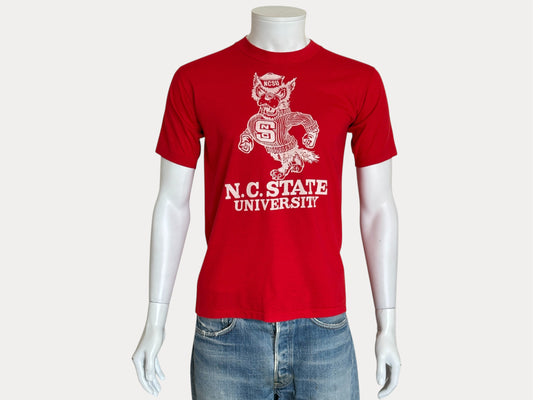 Vintage 80s NC State University T-Shirt – Size M – Red Wolfpack Mascot Graphic Tee – Made in USA-AJ357 Studio-AJ357 Studio