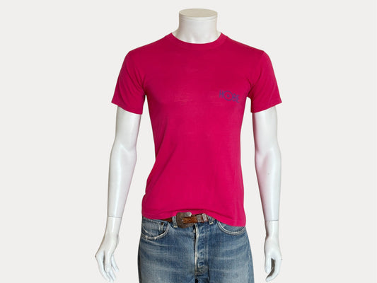 Vintage 80s Hobie Surf T-Shirt — Bright Pink Single Stitch Tee with Colorful Graphic Back Print — Small-AJ357 Studio-AJ357 Studio