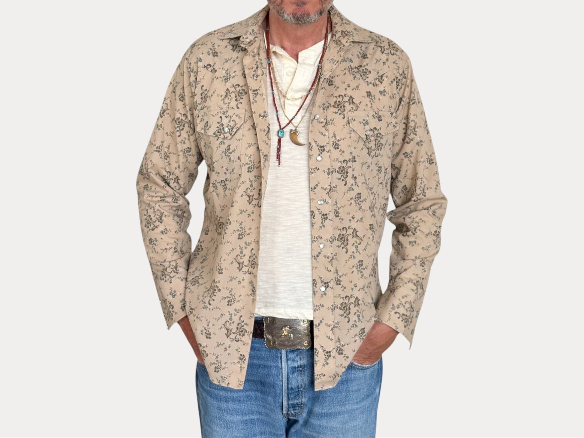 Size M. Authentic Vintage 80’s Campus Western Shirt —Floral print-AJ357 Studio-AJ357 Studio