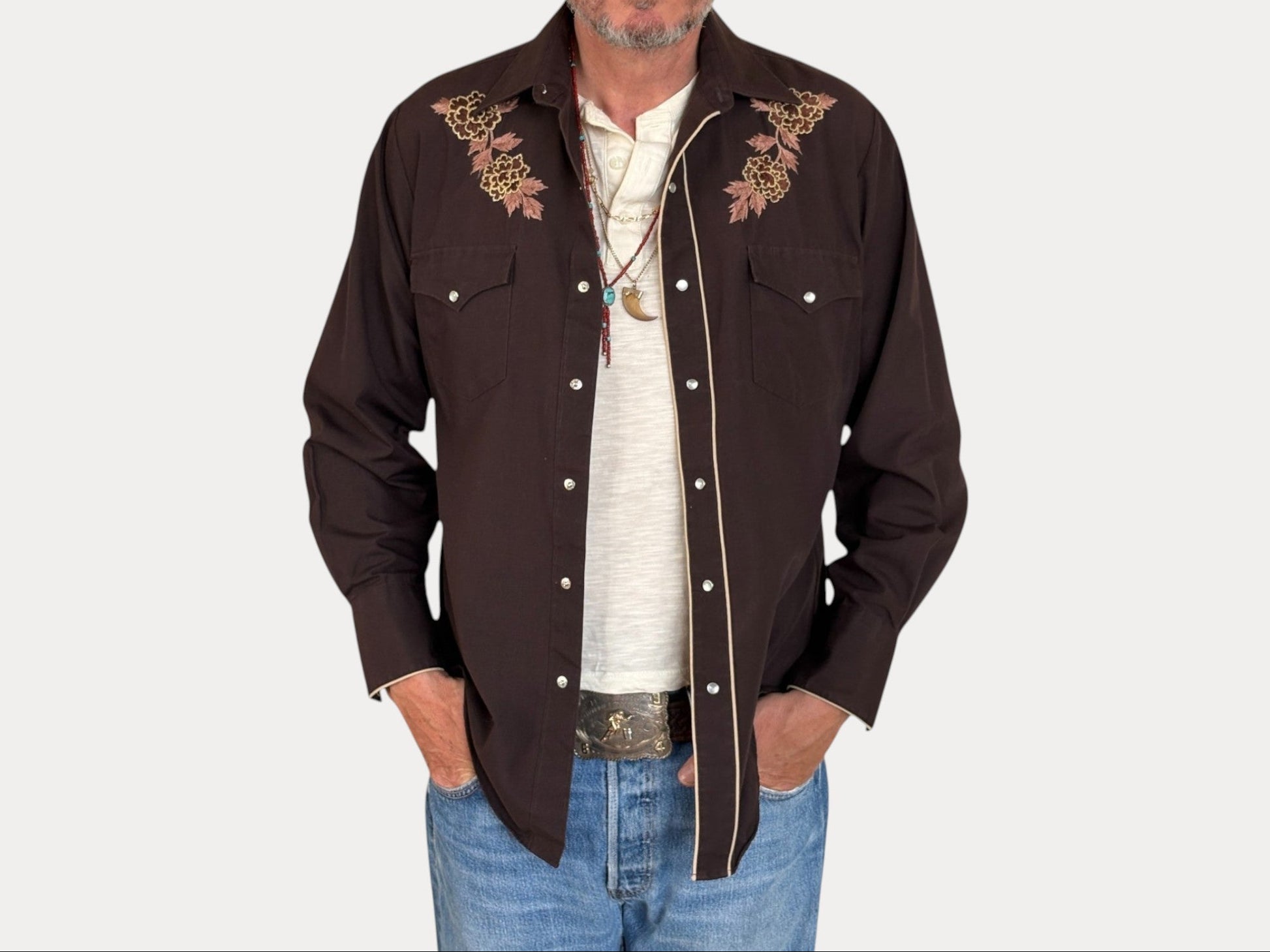 Size M. Authentic Vintage 70’s embroidered Western Shirt-AJ357 Studio-AJ357 Studio