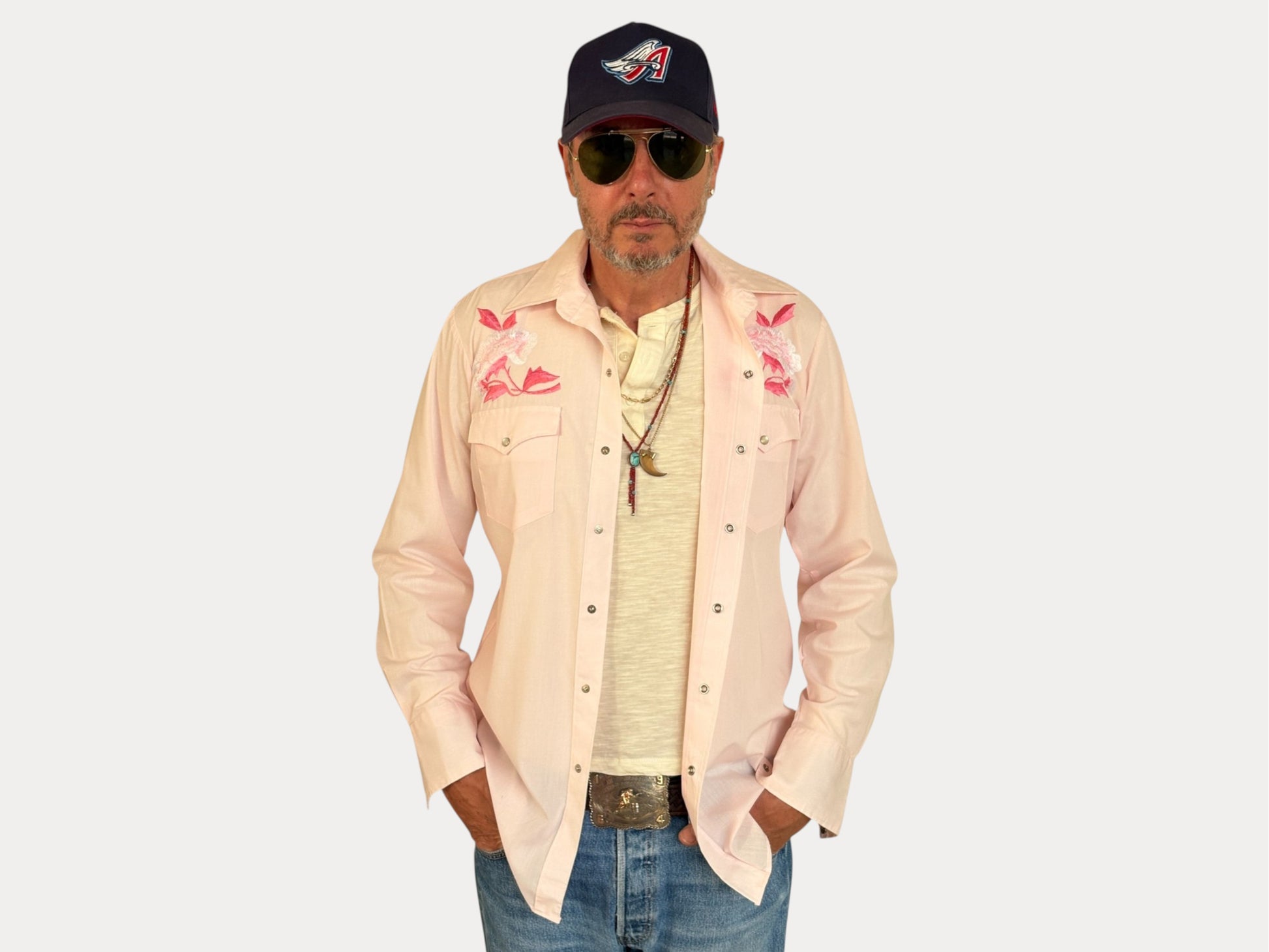 Size M -Vintage 70's Embroidered Western Shirt-AJ357 Studio-AJ357 Studio